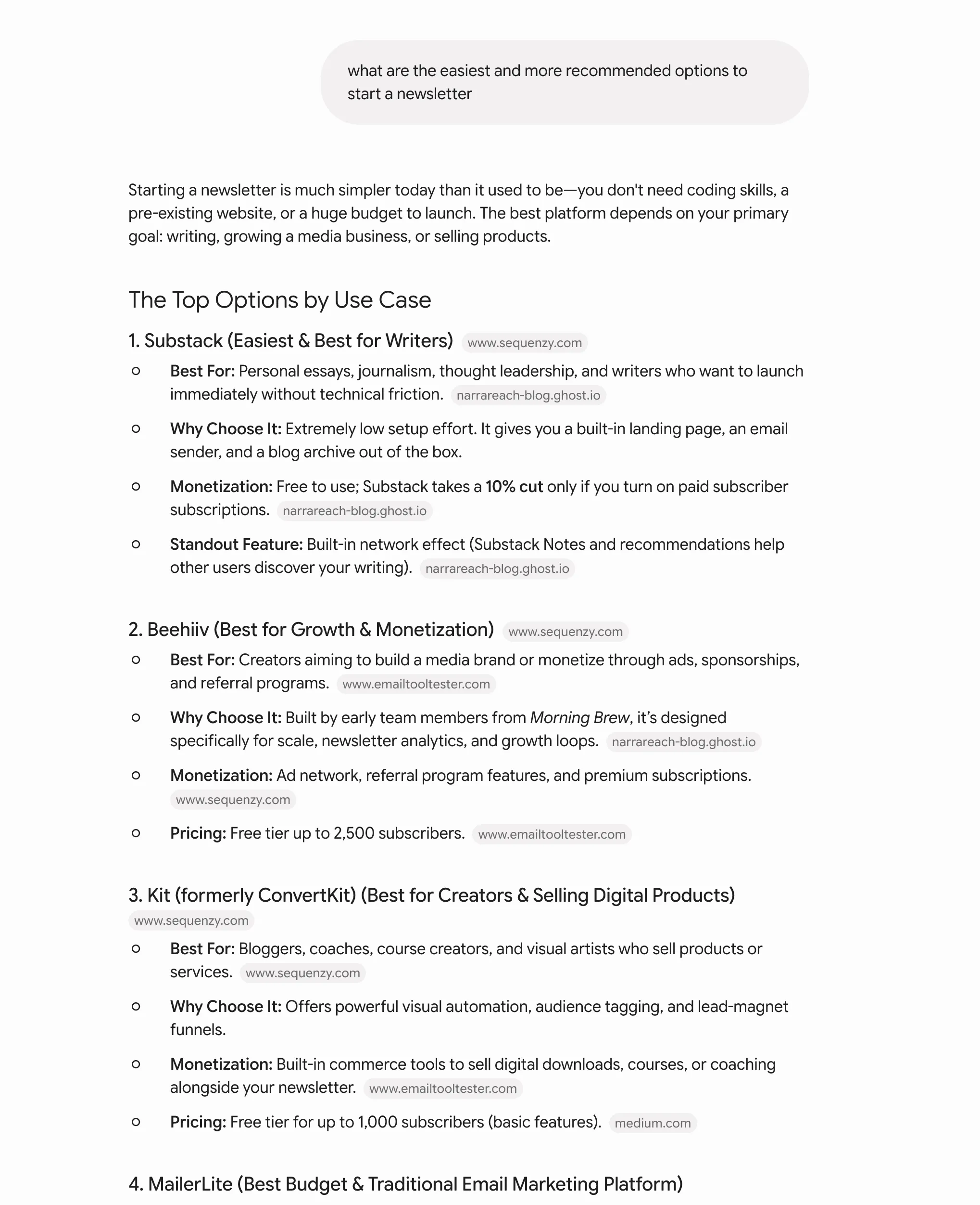 Gemini newsletter platform recommendation