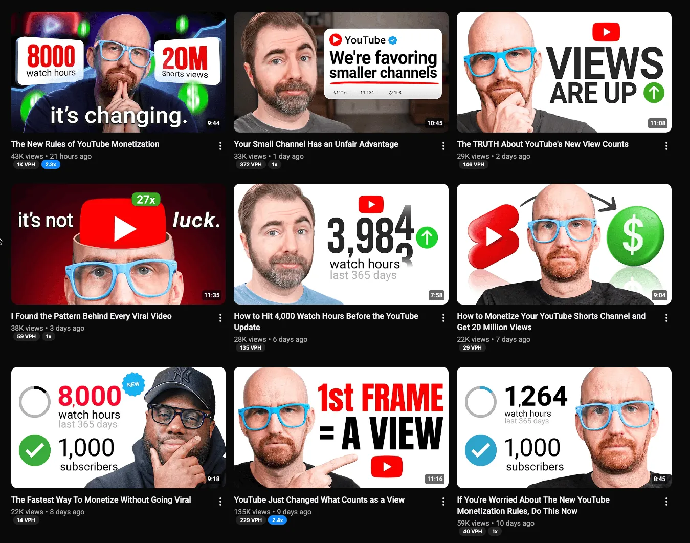 VidIQ video titles and thumbnail examples